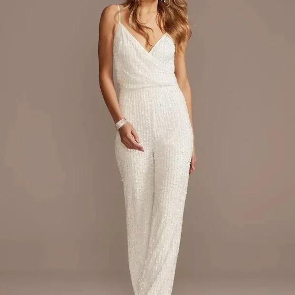 DB STUDIO Spaghetti Strap Sequin Blouson Jumpsuit Woman's Size 2 - Picture 1 of 16